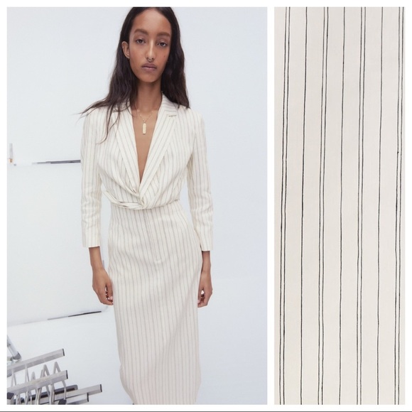 NWT. Zara White Striped Linen Blend Midi High-Waist Skirt. Size XS. - Picture 2 of 8